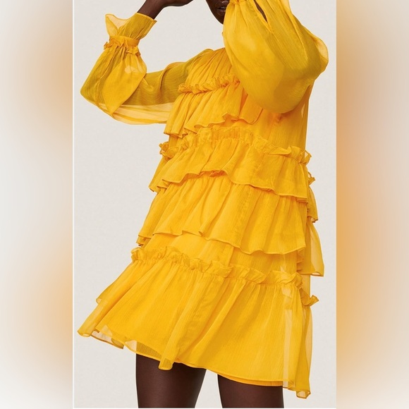 Adam Lippes | Yellow Golden Tiered Mini Dress | Long Sleeve | Women’s 2 - Picture 2 of 8